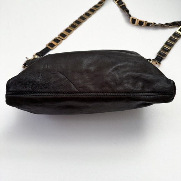 Tory Burch Dena Fold Over Convertible Gold Chain Black Leather Shoulder Bag - Picture 4 of 9